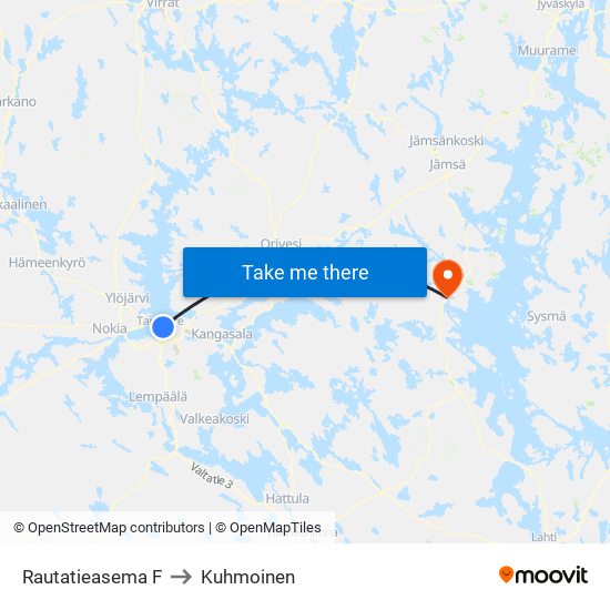 Rautatieasema F to Kuhmoinen map