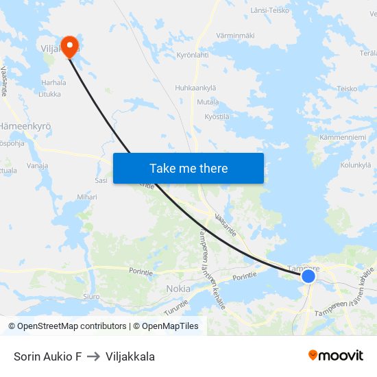 Sorin Aukio F to Viljakkala map