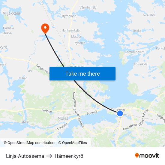 Linja-Autoasema to Hämeenkyrö map