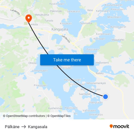 Pälkäne to Kangasala map