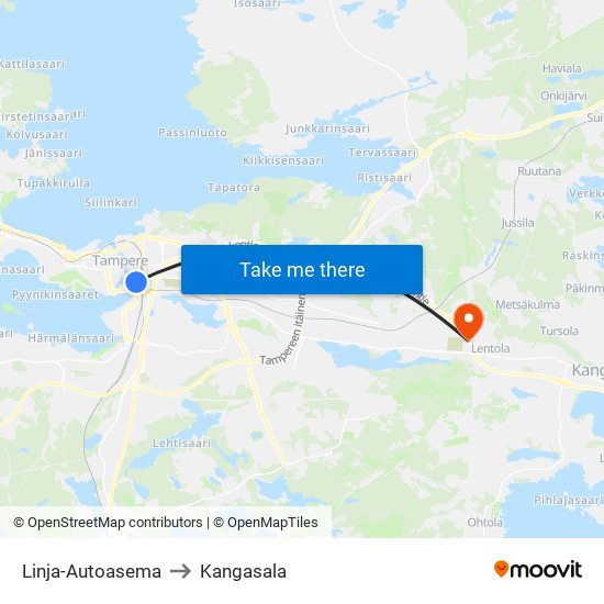 Linja-Autoasema to Kangasala map