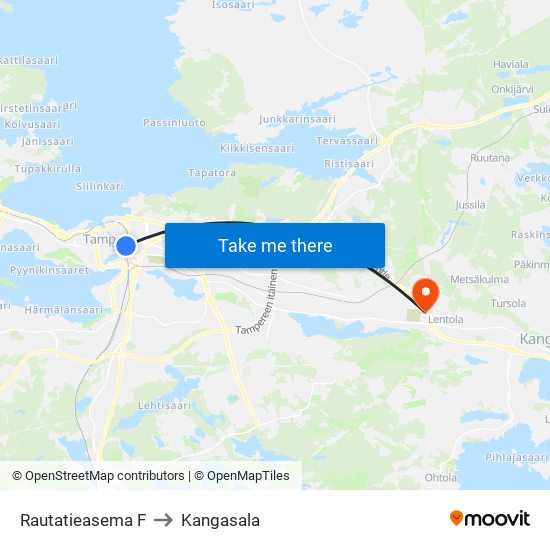 Rautatieasema F to Kangasala map