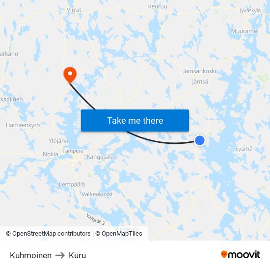 Kuhmoinen to Kuru map