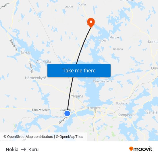 Nokia to Kuru map