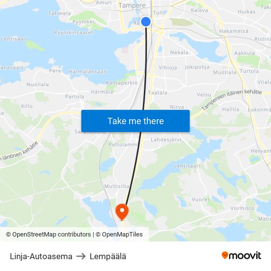 Linja-Autoasema to Lempäälä map