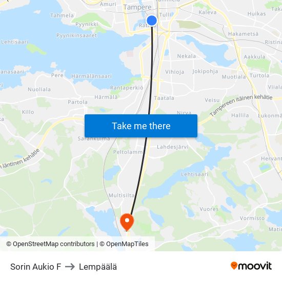 Sorin Aukio F to Lempäälä map