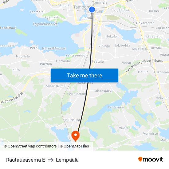 Rautatieasema E to Lempäälä map