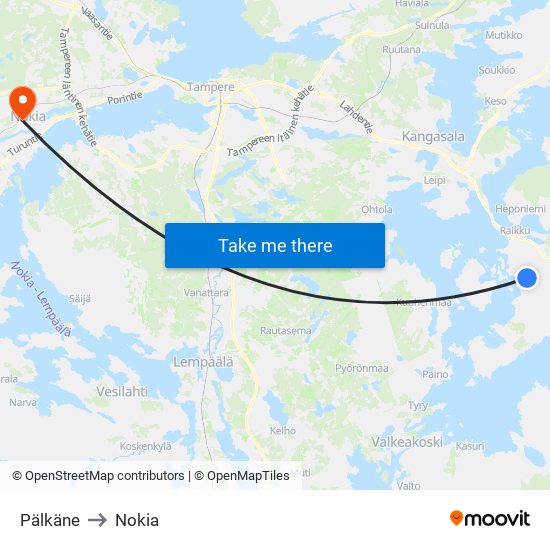 Pälkäne to Nokia map