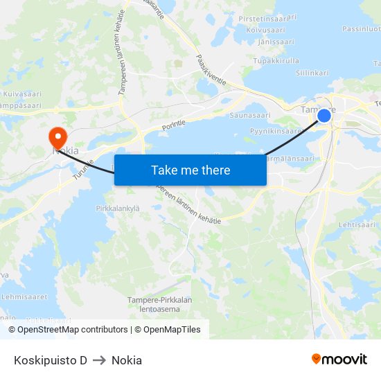 Koskipuisto D to Nokia map
