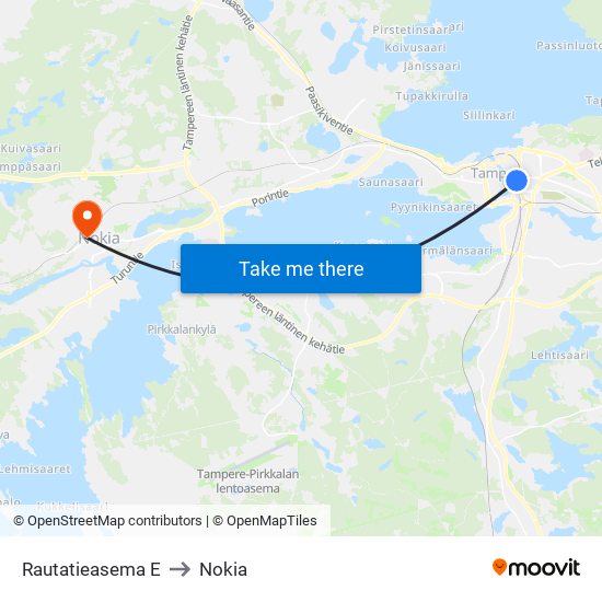 Rautatieasema E to Nokia map