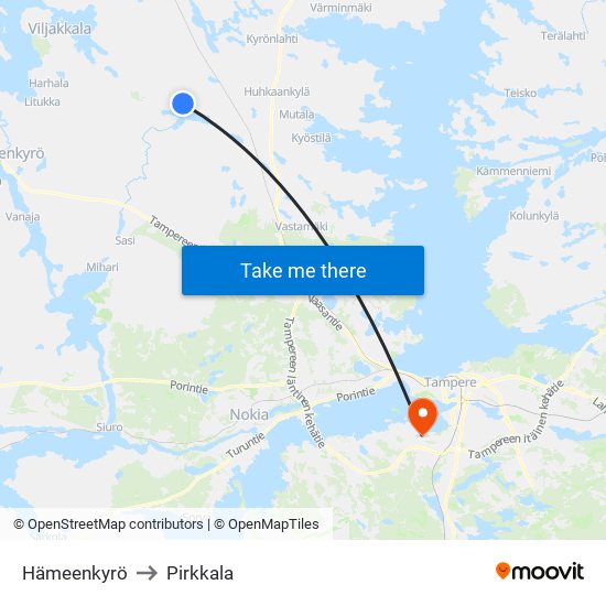 Hämeenkyrö to Pirkkala map