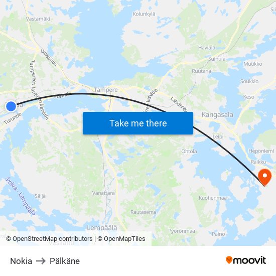 Nokia to Pälkäne map