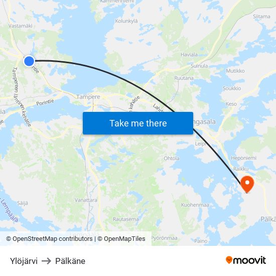 Ylöjärvi to Pälkäne map