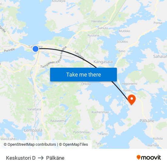 Keskustori D to Pälkäne map