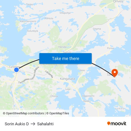 Sorin Aukio D to Sahalahti map