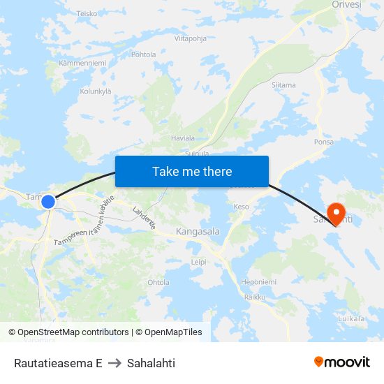 Rautatieasema E to Sahalahti map