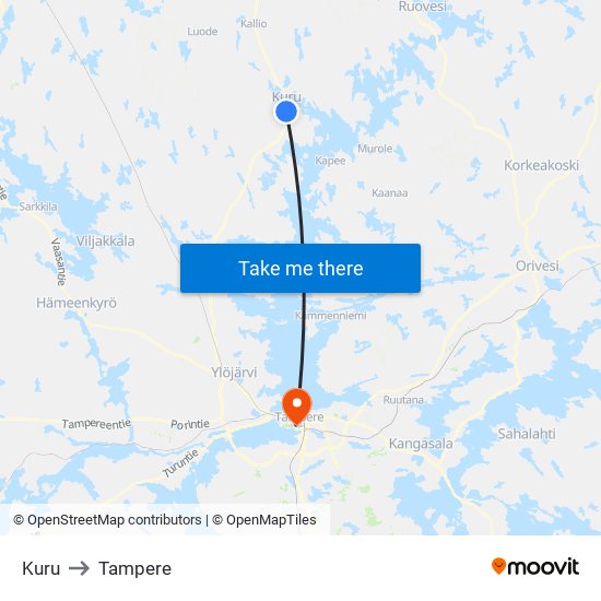 Kuru to Tampere map
