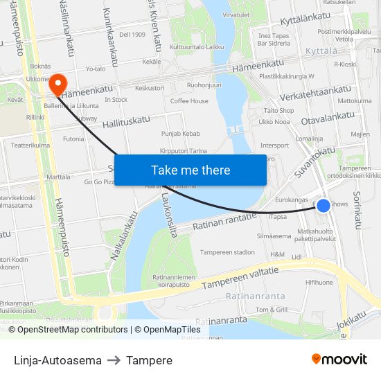 Linja-Autoasema to Tampere map