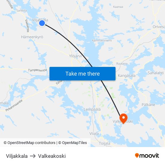 Viljakkala to Valkeakoski map