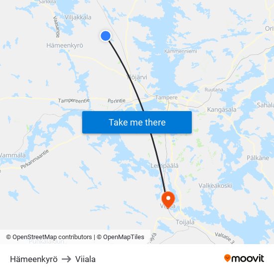 Hämeenkyrö to Viiala map