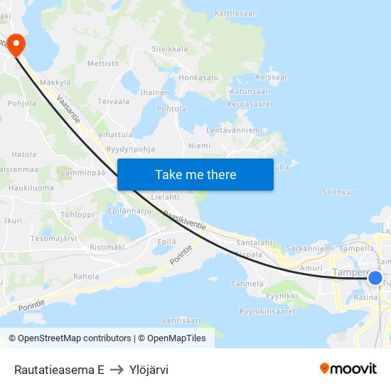 Rautatieasema E to Ylöjärvi map