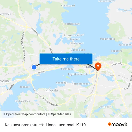 Kalkunvuorenkatu to Linna Luentosali K110 map