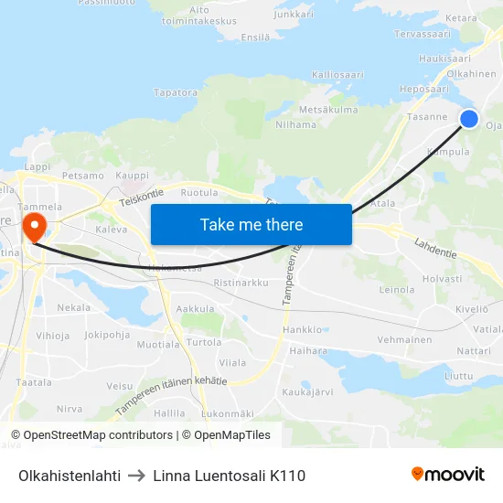Olkahistenlahti to Linna Luentosali K110 map