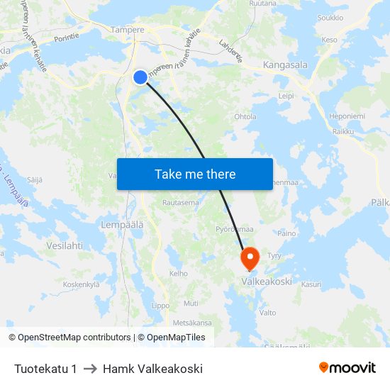 Tuotekatu 1 to Hamk Valkeakoski map