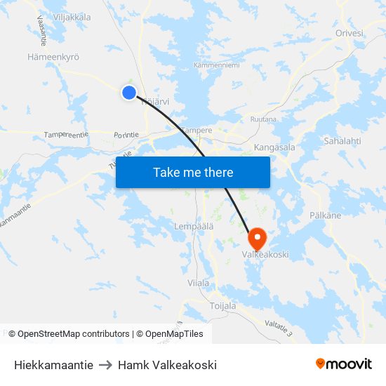 Hiekkamaantie to Hamk Valkeakoski map