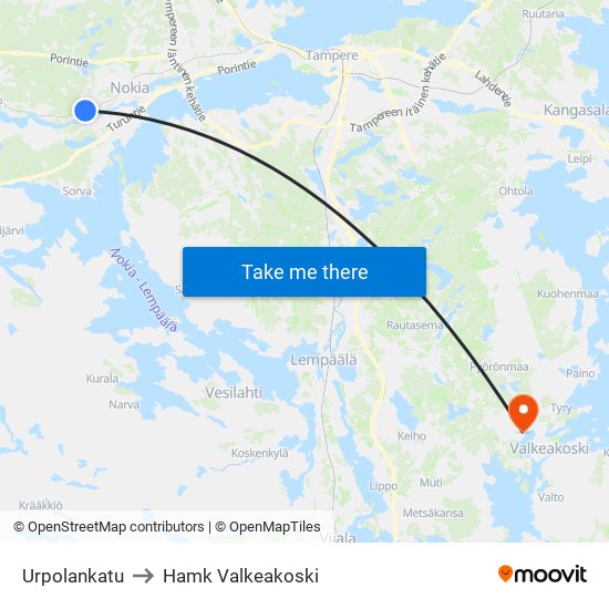 Urpolankatu to Hamk Valkeakoski map
