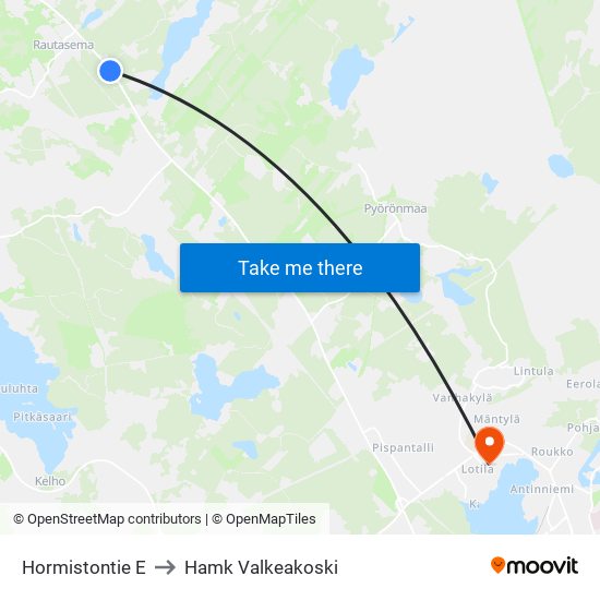 Hormistontie E to Hamk Valkeakoski map