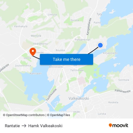 Rantatie to Hamk Valkeakoski map