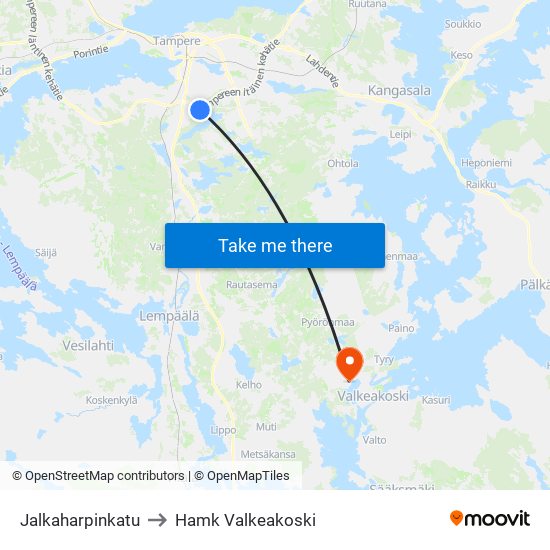 Jalkaharpinkatu to Hamk Valkeakoski map