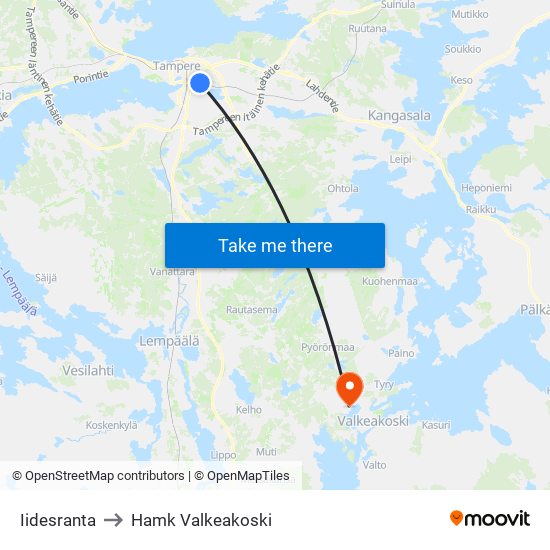 Iidesranta to Hamk Valkeakoski map