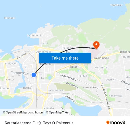 Rautatieasema E to Tays O-Rakennus map