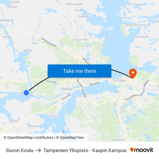 Siuron Koulu to Tampereen Yliopisto - Kaupin Kampus map