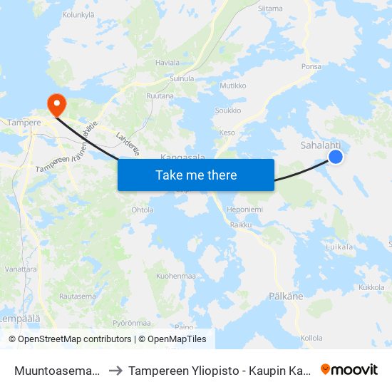Muuntoasemantie to Tampereen Yliopisto - Kaupin Kampus map