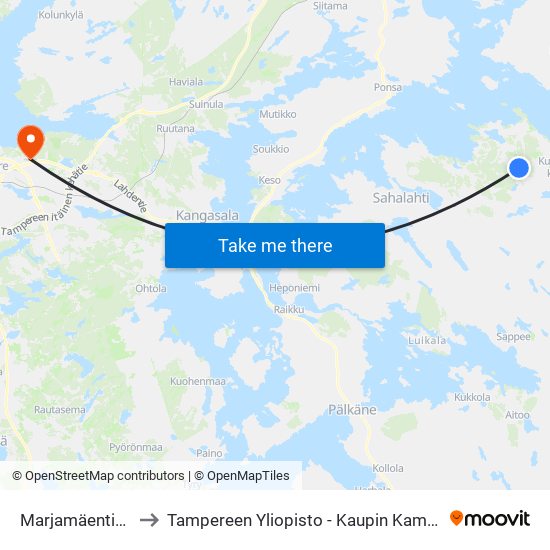 Marjamäentie L to Tampereen Yliopisto - Kaupin Kampus map