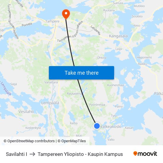 Savilahti I to Tampereen Yliopisto - Kaupin Kampus map