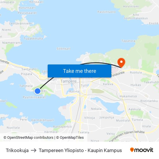 Trikookuja to Tampereen Yliopisto - Kaupin Kampus map