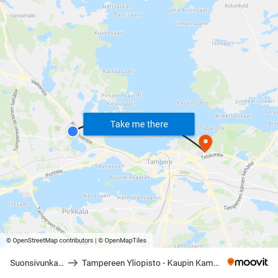 Suonsivunkatu to Tampereen Yliopisto - Kaupin Kampus map