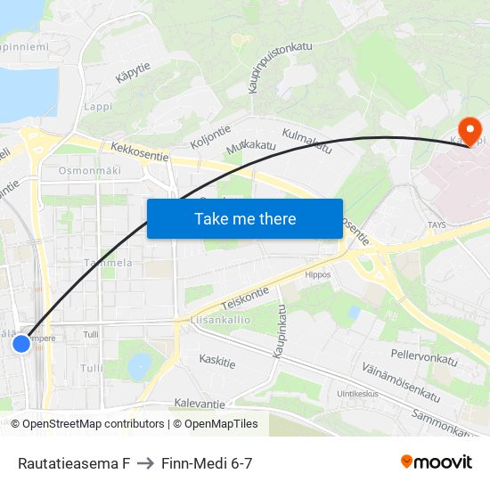 Rautatieasema F to Finn-Medi 6-7 map