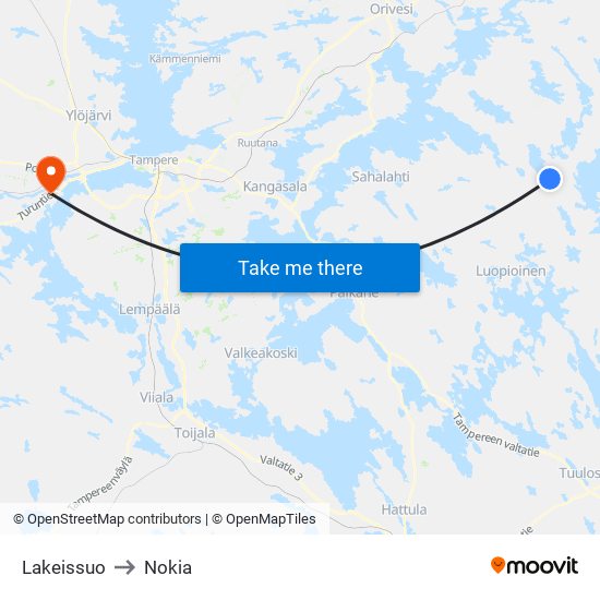 Lakeissuo to Nokia map