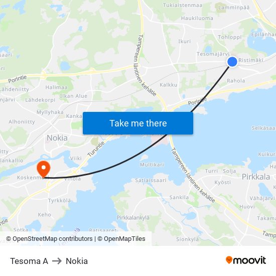 Tesoma A to Nokia map