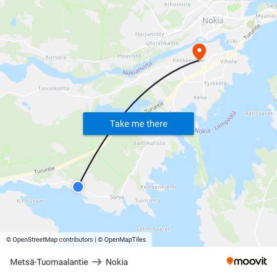 Metsä-Tuomaalantie to Nokia map