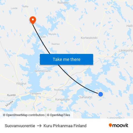 Suovanvuorentie to Kuru Pirkanmaa Finland map