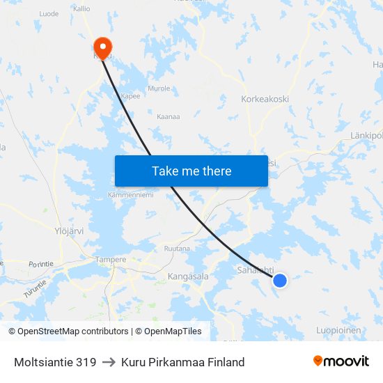 Moltsiantie 319 to Kuru Pirkanmaa Finland map