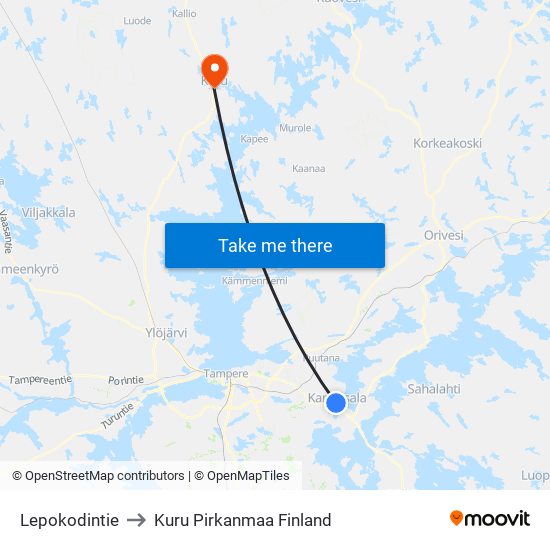 Lepokodintie to Kuru Pirkanmaa Finland map