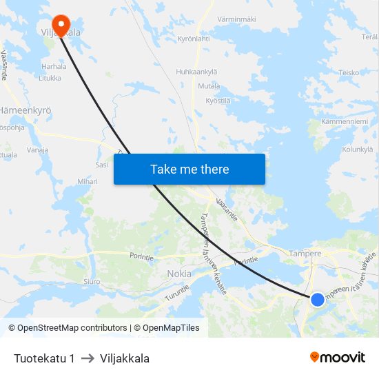 Tuotekatu 1 to Viljakkala map