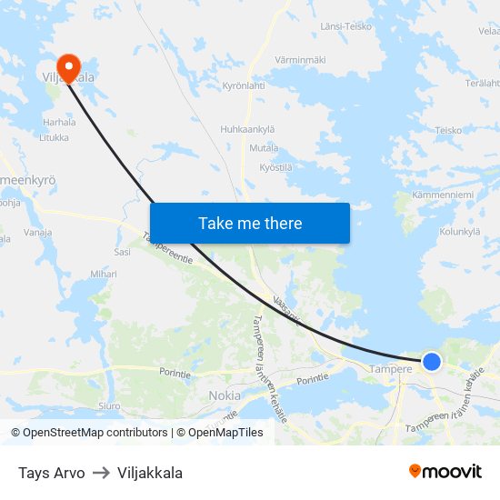 Tays Arvo to Viljakkala map